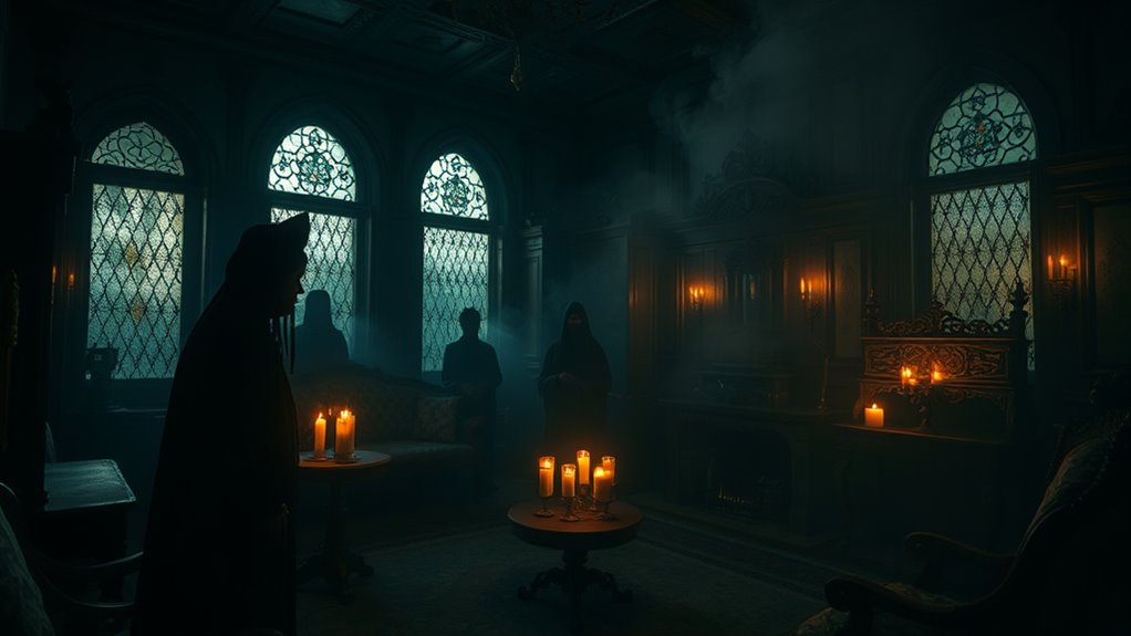 haunted mansion with shadows
