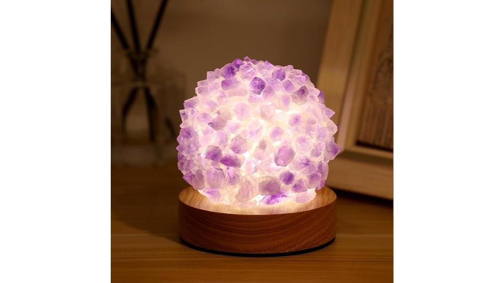 amethyst wooden yoga lamp