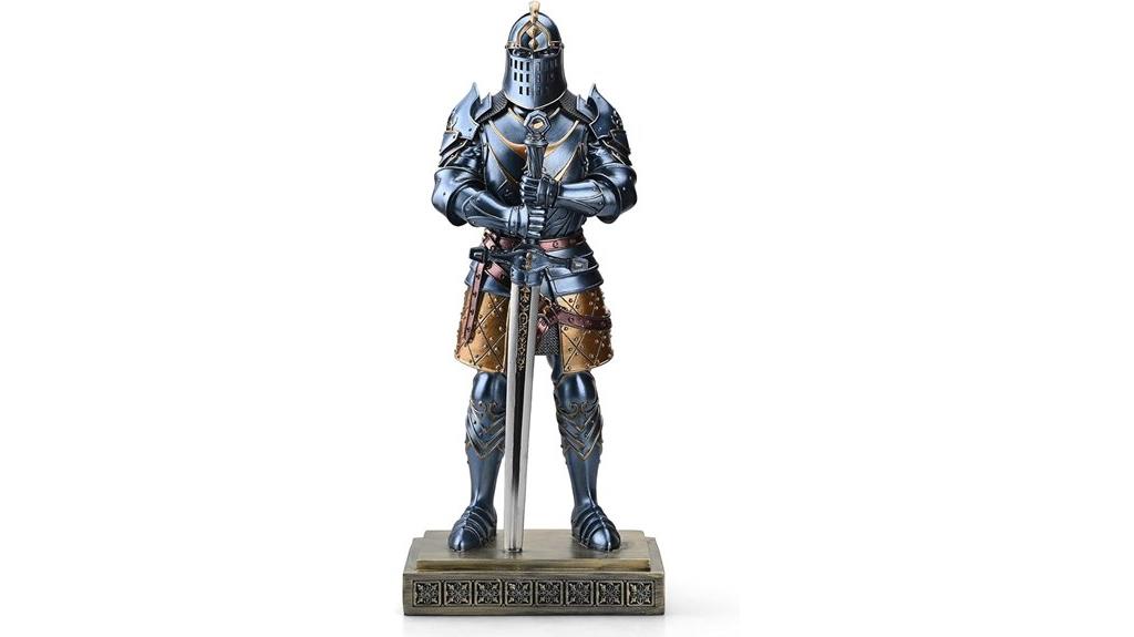 blue medieval knight statue