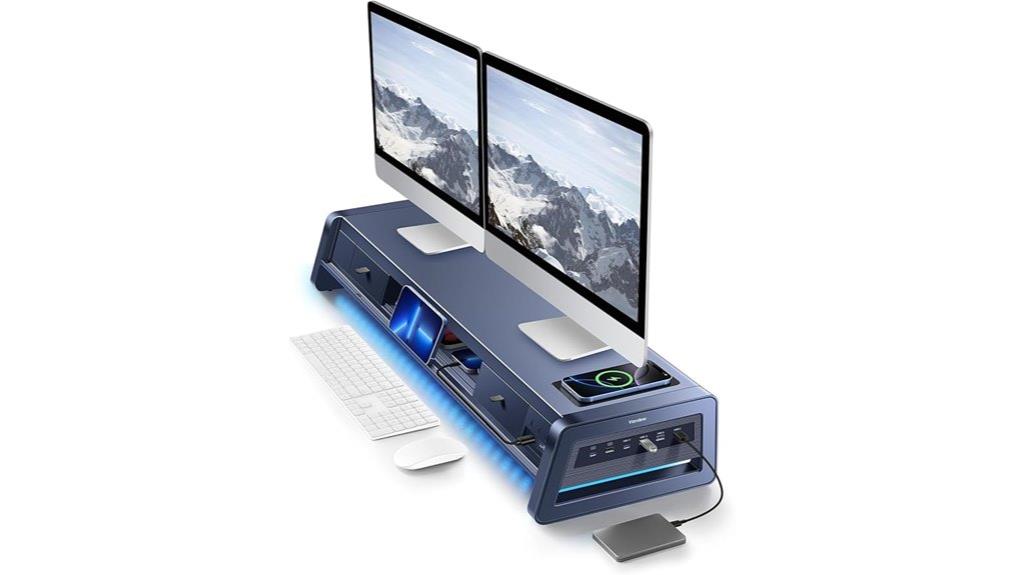 dual monitor stand with drawers