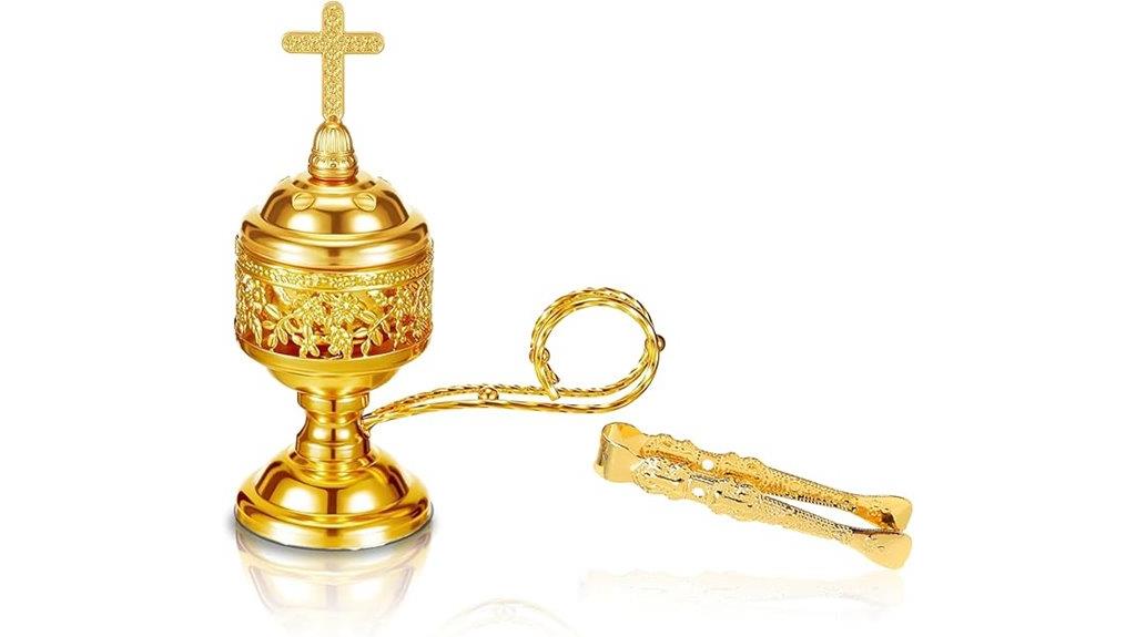 gold incense burner with tong