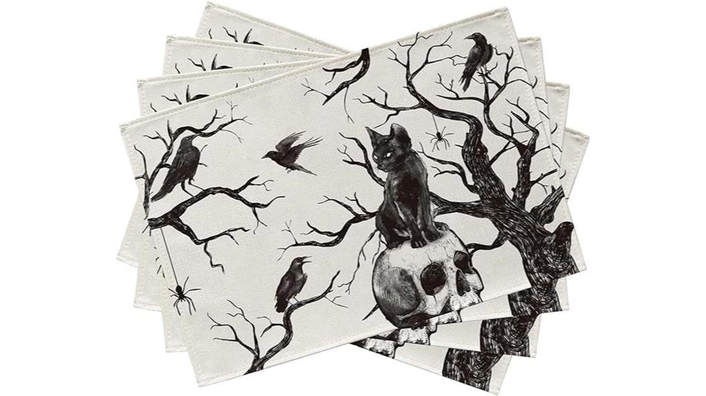 halloween skull black cat placemats