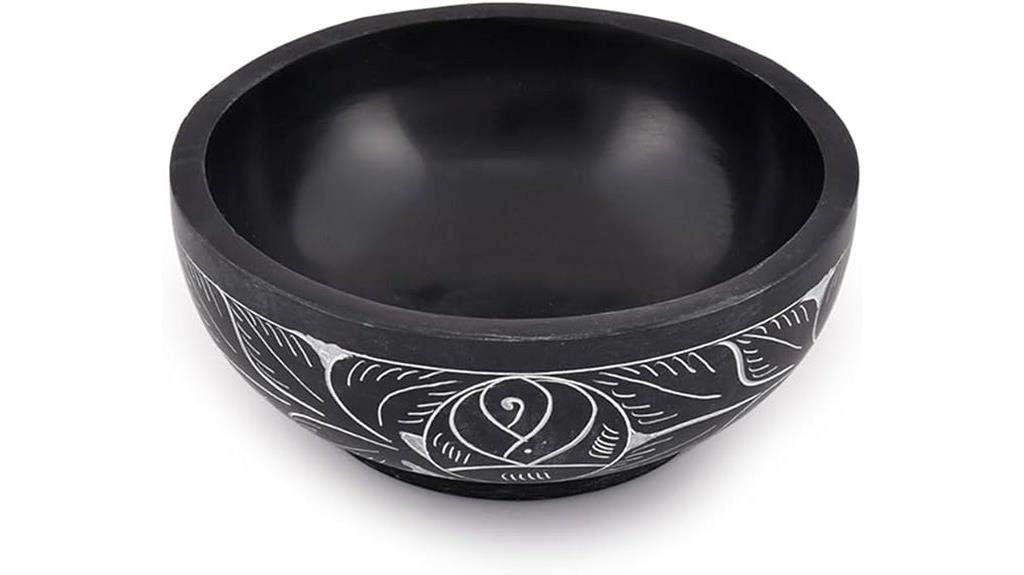 handcrafted leaf smudge stone bowl