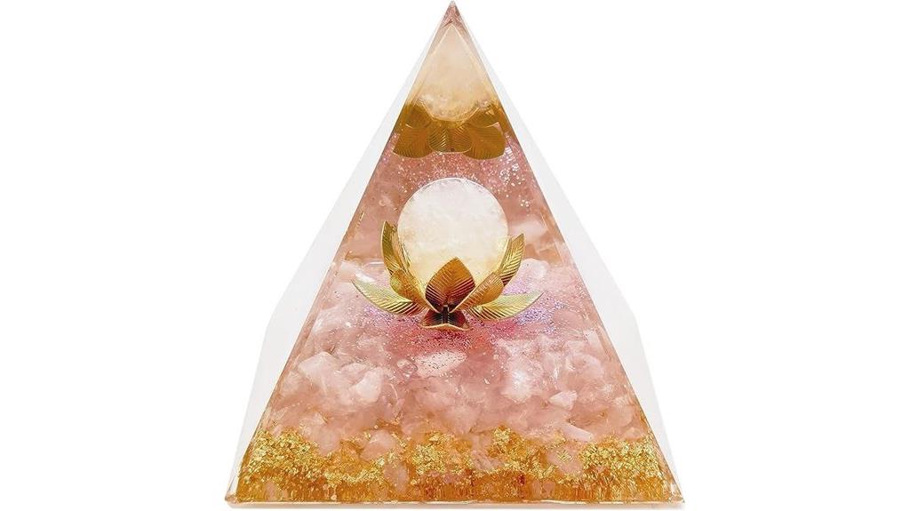 pink and white crystals orgonite pyramid for reiki