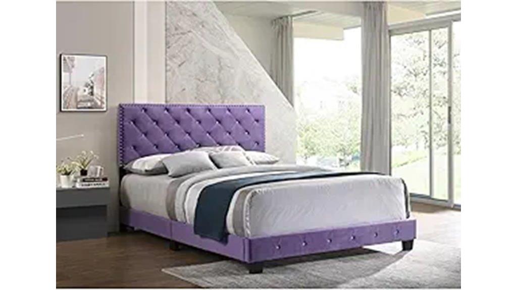 purple velvet tufted bed