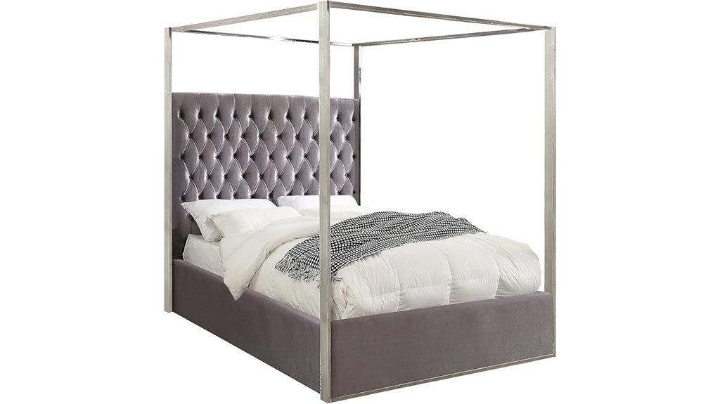 velvet tufted canopy bed