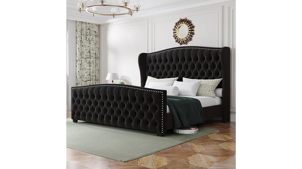 velvet wingback queen bed
