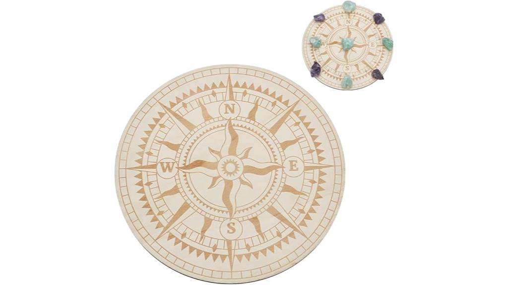 wooden compass crystal grid