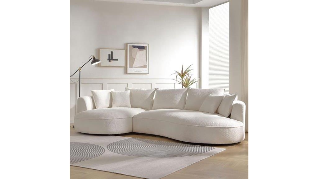 curved sofa with pillows