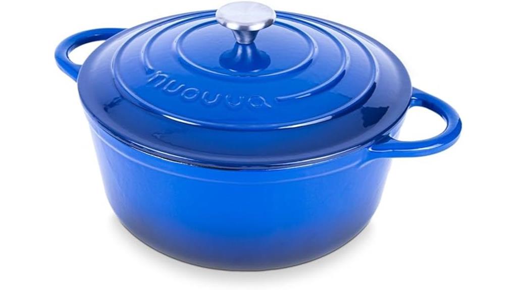 dark blue cast iron dutch oven