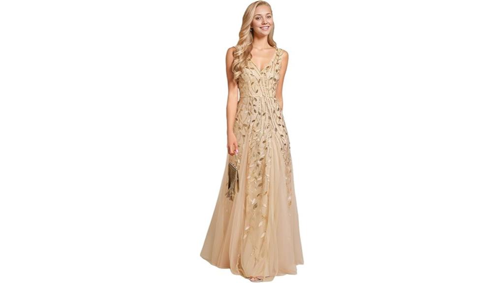 elegant embroidered v neck gown