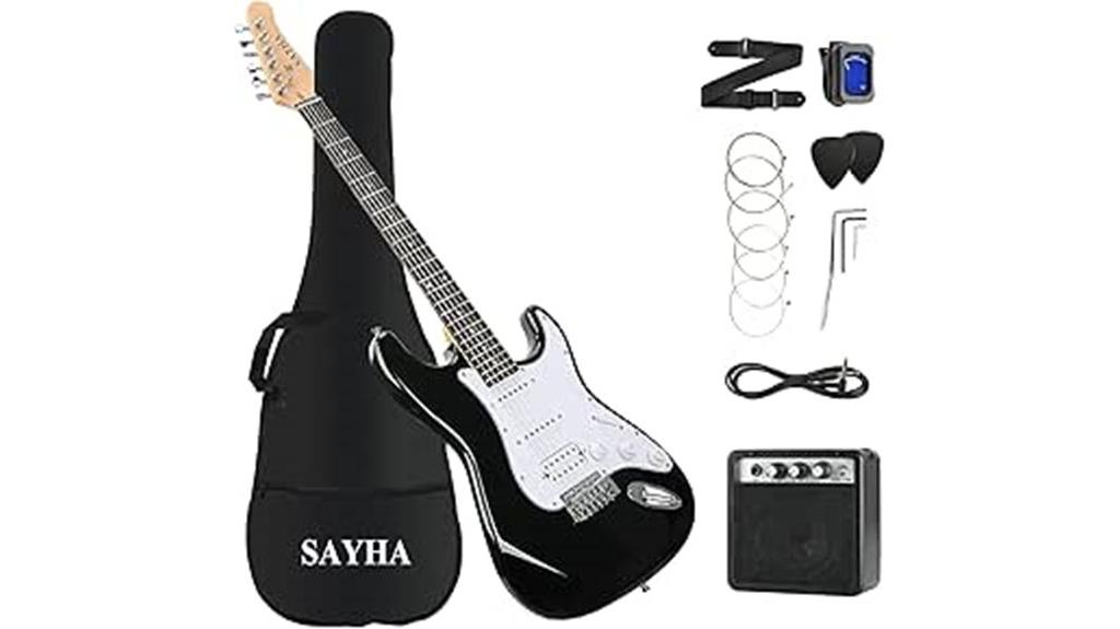 full size black electric guitar