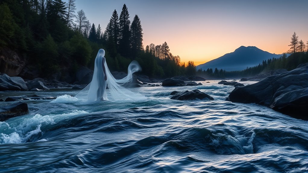 ghosts cross flowing water