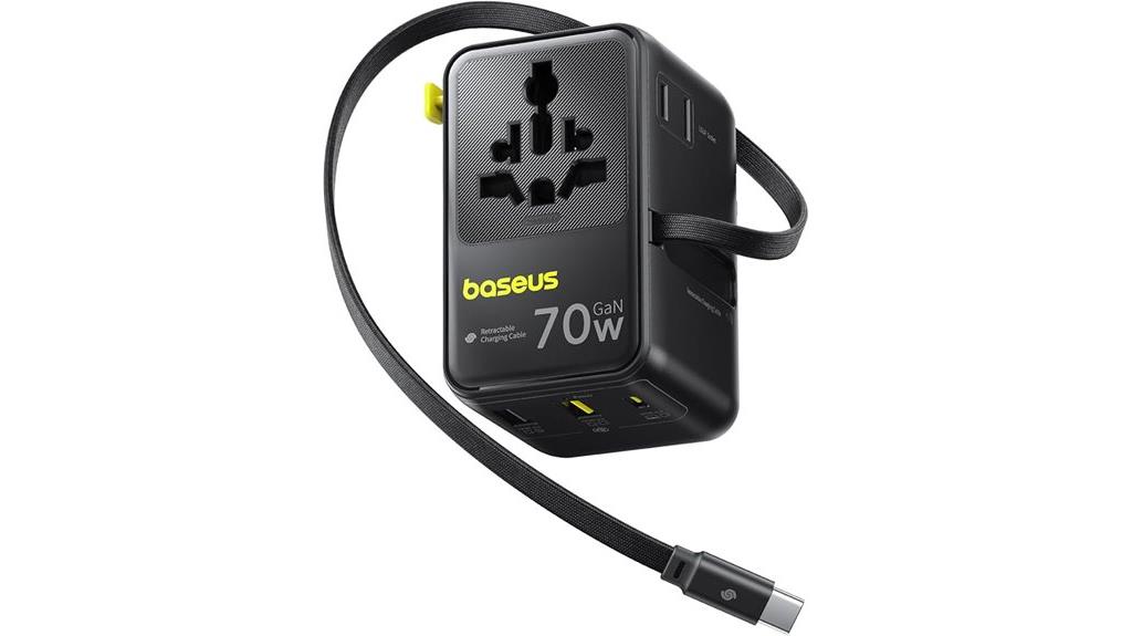 powerful travel adapter with retractable cable