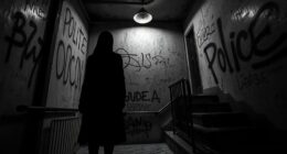 shadow figure by stairs