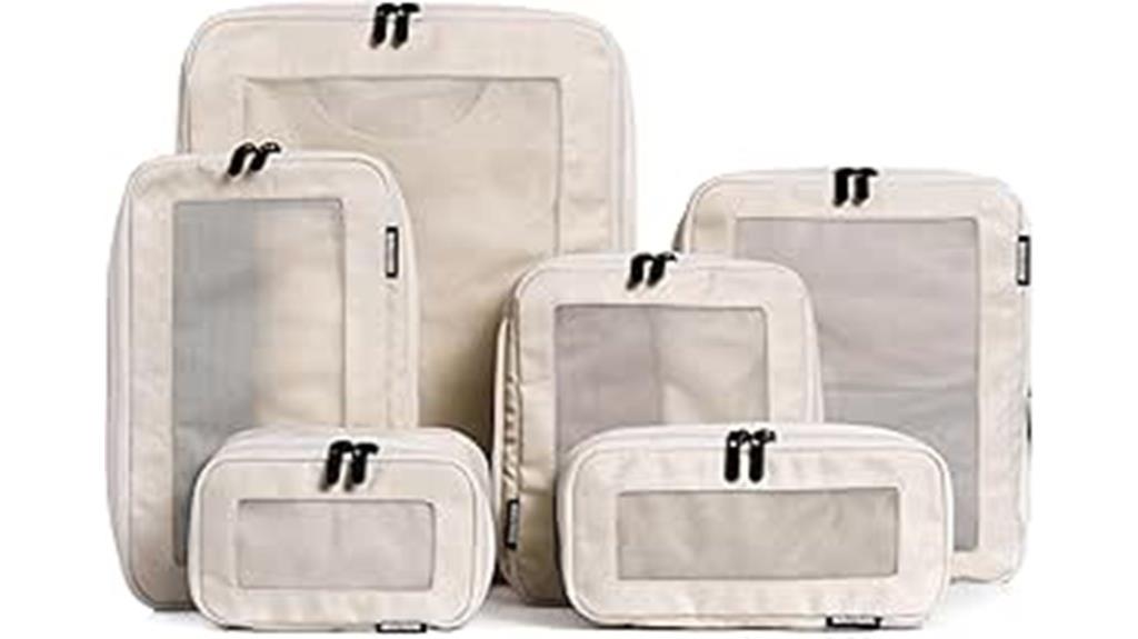 six beige travel cubes