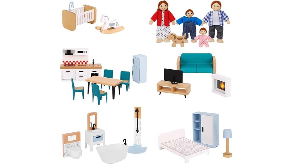 wooden dollhouse furniture set