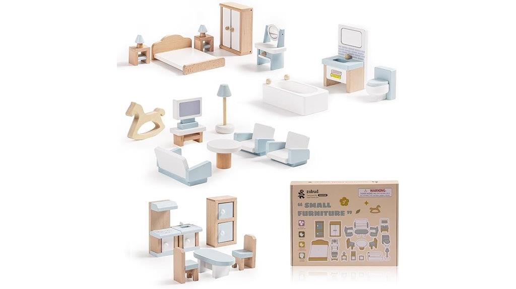 wooden dollhouse furniture set