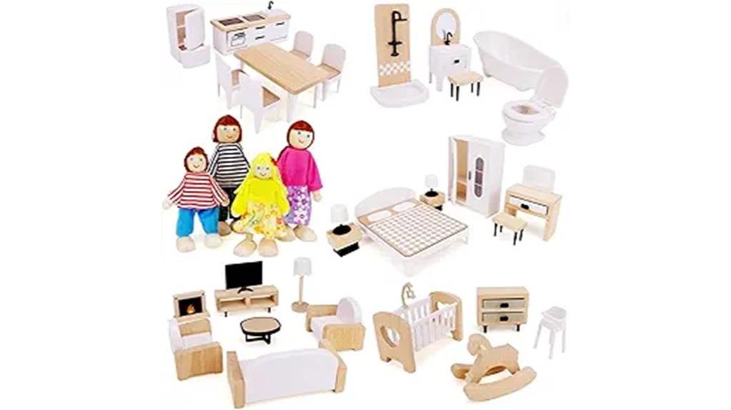wooden dollhouse with accessories