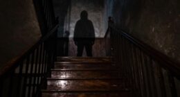 shadow figure by stairs